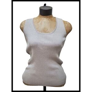 ST. JOHN Ribbed Wool Blend Santana Knit Sleeveless Shell Tank Top Taupe Medium